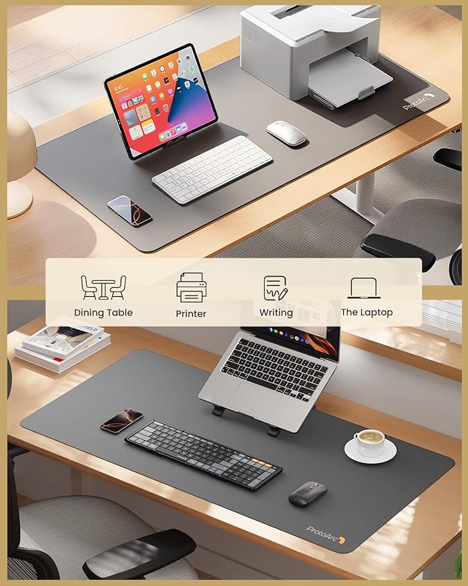 ProtoArc MP10 Leather Desk Mat, Large Mouse Pad- 31.5×15.8 inch, Non-Slip PU Leather Desk Pad Protector, Premium Desktop Mat for Computer, Keyboard and Mouse, Gray