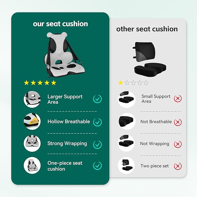 Memory Foam Lumbar Support Pillow, Car Seat Cushion, Office Chair Cushion, One Piece Chair Pad, Improve Posture, Ergonomic Hip & Coccyx Lumbar Support