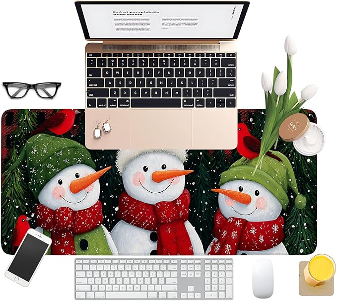 Three Snowmen Extended Gaming Mouse Pad 31.5x11.8inches Large Desk Mat Anti-Slip Rubber Base & Durable Stitched Edges for Gamers Smooth Mouse Writing Surface for Desk Office/Home
