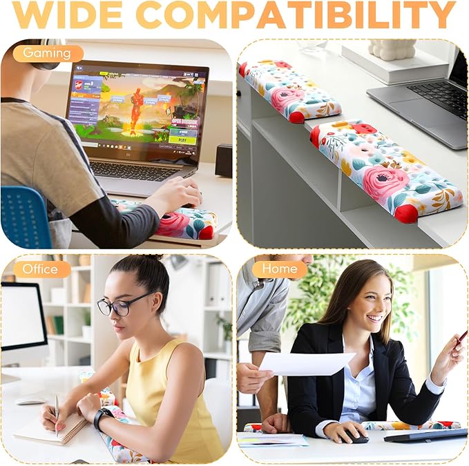 2 Pcs L-Shaped Desk Wrist Rest Elbow Pad Set Desk Edge Rest Cushion Non-Slip Memory Foam Arm Padding Wrist & Forearm & Elbow Comfort Support for Table or Table Edge (Watercolor Flowers)