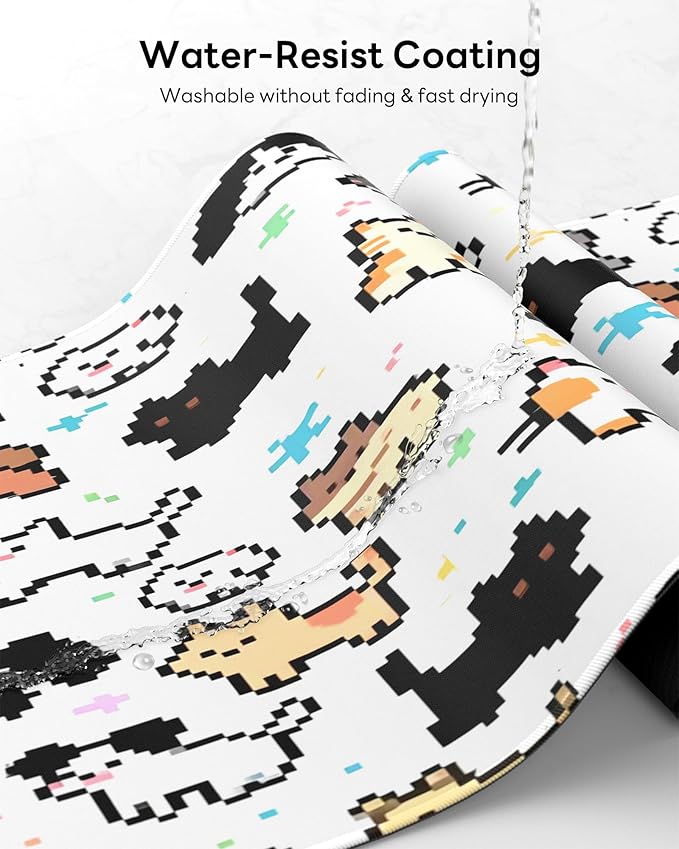 XL Gaming Mouse Pad, 31.5x15.7'' Large Desk Mat with Anti-Slip Rubber Base & Stitched Edges for Gaming, Office, Home, Cute Animals