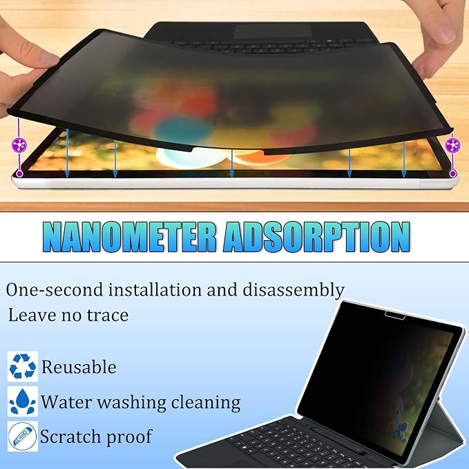 Privacy Screen Protector for Microsoft Surface Pro 4/5/6/7-12.3 Inch - Anti-Spy Filter with Blue Light Blocking - Removable, Reusable, Bubble-Free Installation