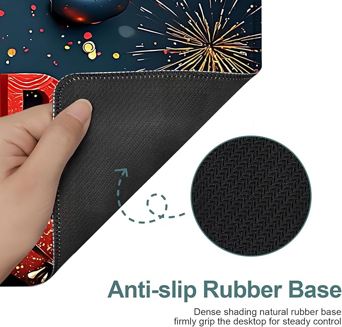 Happy New Year Extended Gaming Mouse Pad 35.4x15.7Inch Large Desk Mat Anti-Slip Rubber Base & Durable Stitched Edges for Gamers Smooth Mouse Writing Surface for Desk Office/Home