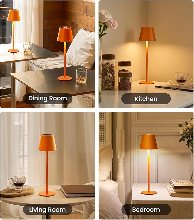 3 Pack Cordless Table Lamp, Portable Battery Operated Lamp with 3 Color Temps and Stepless Dimming, Rechargeable Table Lamp for Dinner, Desk, Cafe, Outdoor (Orange)