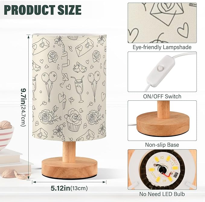 Beige Sketch LED Table Lamp, Bedside Lamp with Linen Lampshade, Flicker-Free Eye Care USB Plug in Nightstand Lamp, for Bedroom and Office