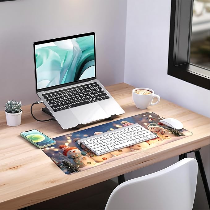Six Snowmen Extended Gaming Mouse Pad 31.5x11.8inches Large Desk Mat Anti-Slip Rubber Base & Durable Stitched Edges for Gamers Smooth Mouse Writing Surface for Desk Office/Home