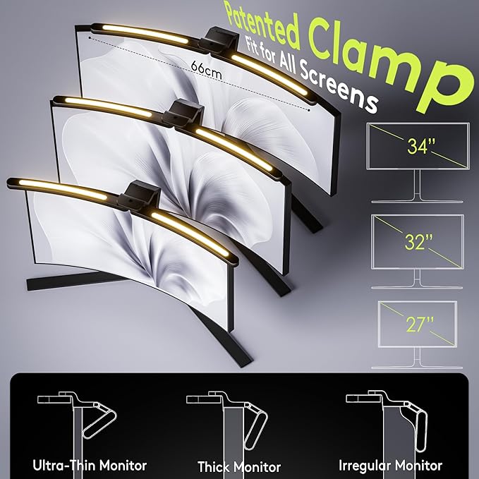 Quntis Curved Monitor Light Bar 15 RGB Backlight for 34"+ Screens, Computer Bar Lights Fold Dual Light with Color Temperature Brightness Stepless Dimming, No Glare Desk Lamp for Home Office Gaming