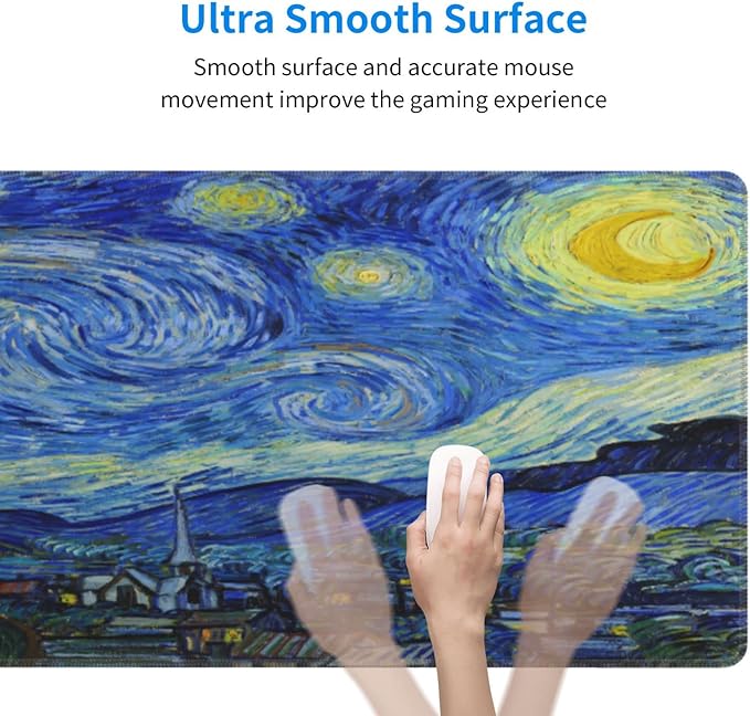 Van Gogh Starry Night Mouse Pad Extended Large Gaming Mousepad XL Big Long Oversized Desk Mat Stitched Edges 31.5 X 11.8 Inch for Home Office
