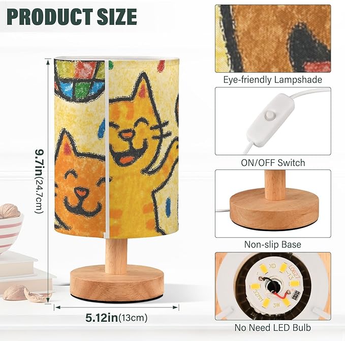 Happy Cat and Dog LED Table Lamp, Bedside Lamp with Linen Lampshade, Flicker-Free Eye Care USB Plug in Nightstand Lamp, for Bedroom and Office