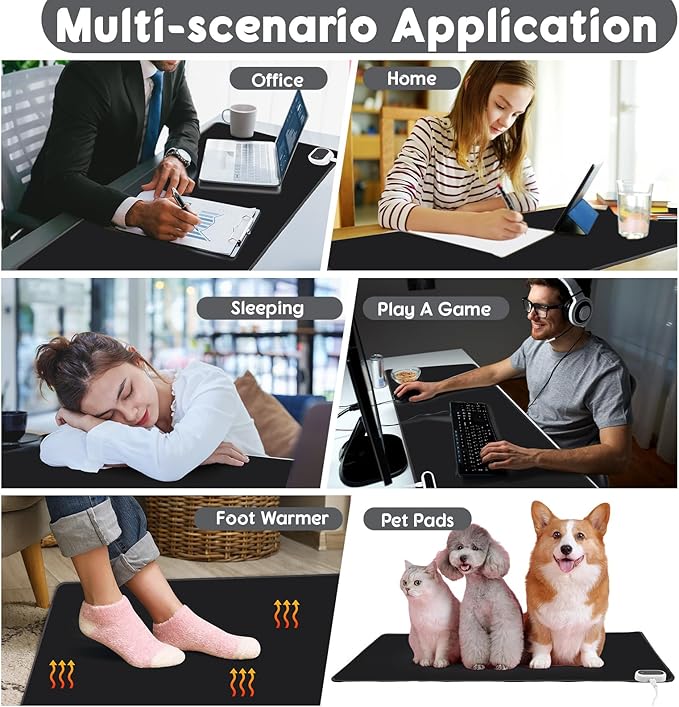 Konohan Heated Desk Pad Warm Mouse Pad, 5 Heating Level & 4 Hour Auto Shut-Off, PU Leather Warm Mouse Mat Heating Keyboard Gaming Mice Warmer Mat Only Supports 110v(Black Color,35.4"x 14.2")