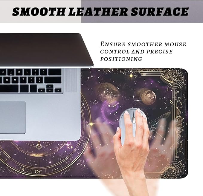 Purple Star Moon Card Desk Pad Mouse Pad Mysterious Galaxy Large Gaming Mouse Mat with Stitched Edges,Non-Slip Waterproof Rubber Base Mous Mat 35.4"x15.7" Office Computer Keyboard Laptop Home