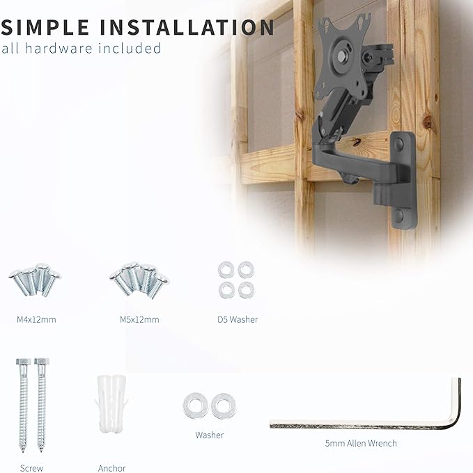 VIVO Premium Aluminum Single LCD Monitor Wall Mount for Screens up to 32 inches, Pneumatic Adjustable Arm fits up to VESA 100x100, MOUNT-G100B