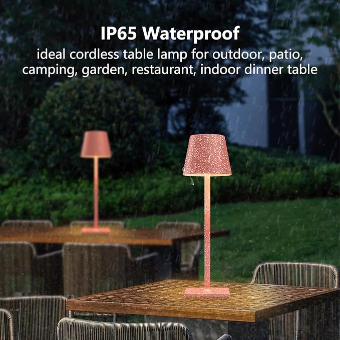 Pink Cordless Table Lamp Set of 2 for Patio Restaurant Home Dinner Dining
