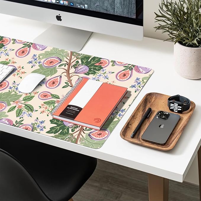 Desk Mat Large Protector Pad 31.5" ×15.7", Non-Slip PU Leather Desk Blotter, Waterproof Mouse Pad for Office Home Figs