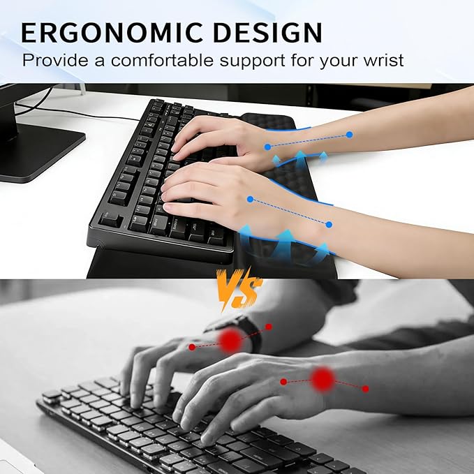 Computer Keyboard Stand with Wrist Rest, Ergonomic Keyboard Pad with Wrist Support, Keyboard Riser & Soft Memory Foam Cushion, 43cm Arm Rest Desk Accessories for Office,Home (Black)