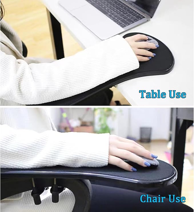 LL-COEUR 2 Pack Arm Support Wrist Rest for Table and Chair, Ergonomic Armrest Desk Extender, Multifunctional Computer Mouse Pad Holder (2 x Black)