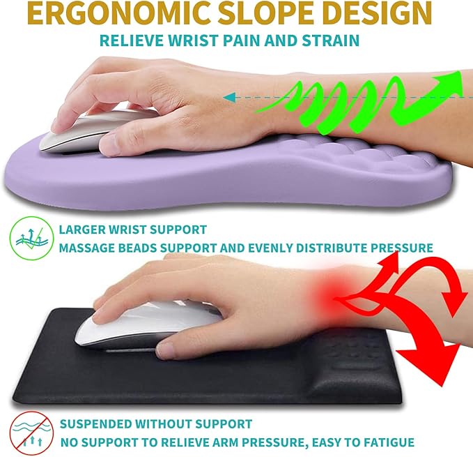 Hokafenle 2 in 1 Ergonomic Mouse Pad Wrist Support & Wrist Rest for Computer Keyboard Set, with Memory Gel Massage Bulge Design (2In1 Set, Lavender)