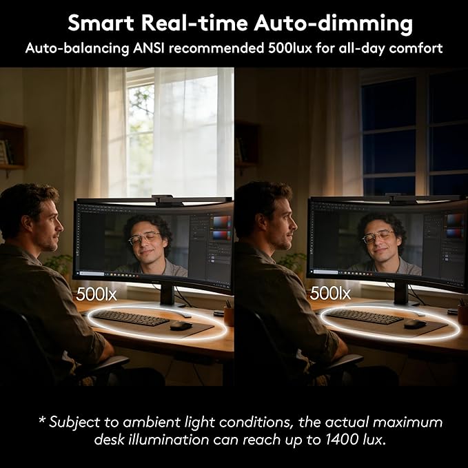 Quntis 1000R Curved Monitor Light Bar, Dual Adjustable Led Desk Lamp with Remote - Independently Rotate 2 LED Arc-Shaped Light Bars Specially Designed for Curved and 34'' Large Screen
