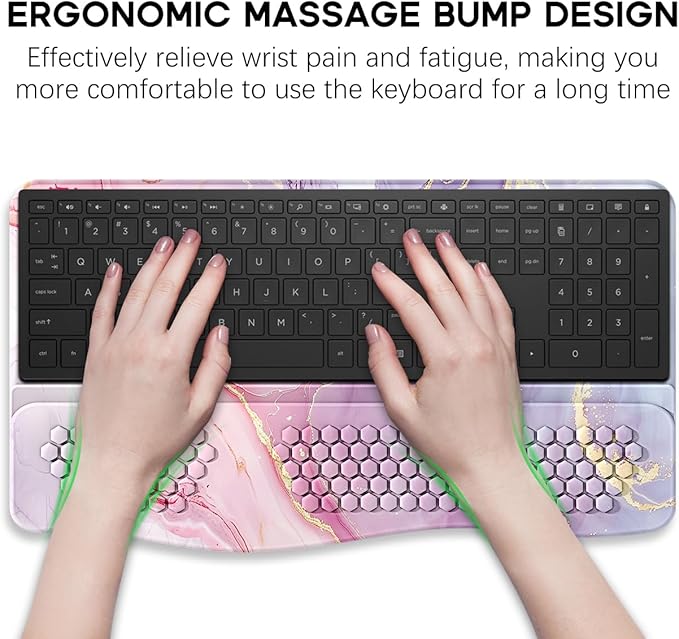 JIKIOU Keyboard Stand with Wrist Rest, Computer Keyboard Stand Pad with Non-Slip Base, Comfy Ergonomic Keyboard Riser Holder for Gaming Office Home 17.13x9.5 in Marble Pink
