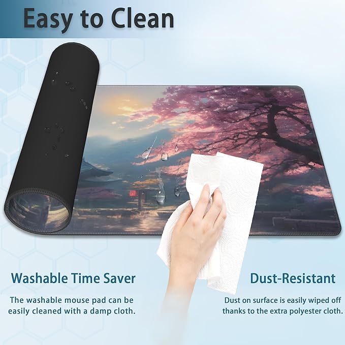 Desk Mat, Spring Cherry Blossoms Extended Gaming Mouse Pad Large, Fantastic Shrine Desk Mat with Non-Slip Base and Stitched Edge, Long Computer Keyboard Mouse Mat for Home Office Work 31.5"x11.8"