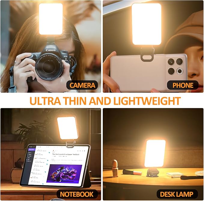 Clip On Selfie Light for Phone & Laptop, Rechargeable 2000mAh LED Video Light with 3 Light Modes, Portable Fill Light for Video Calls, Zoom, Streaming, Makeup