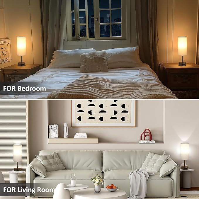 Fenmzee Brown Bedside Table Lamps Set of 2-3 Color Temperatures Pull Chain Lamp with AC Outlet Charging Port, Small Round Night Stand Lamps for Bedroom, Bed Side Light with E26 LED Bulbs