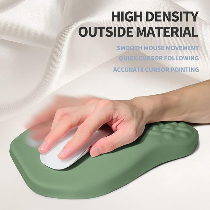 Ergonomic Raised Mouse Pad Wrist Support with Bilateral Slope Memory Foam Mousepad for Wrist Rest and Ergonomic Support 11.8x7.9〃 Green