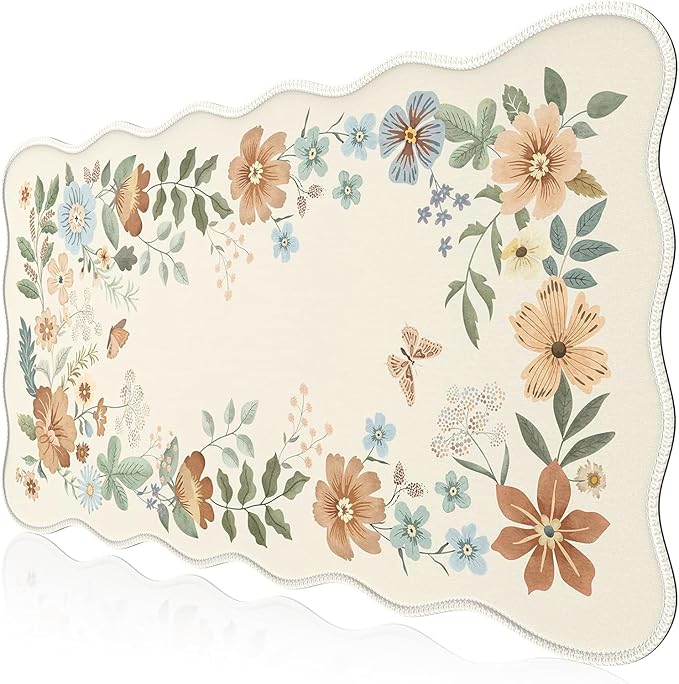 iCasso Desk Mat, Scalloped Desk Matt for Desktop, Cute XXL Large Mouse Pad, Anti-Slip Big Mousepad with Stitched Edges, Keyboard Pad Mouse Mat for Computer(Beige)