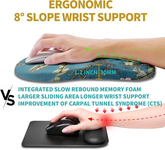 Hokafenle Ergonomic Mouse Pad Wrist Support, Wrist Rest Mousepad for Carpal Tunnel with Integrated Memory Foam Slope Massage Bulge (11.8x7.9 inch,Apricot Flower)