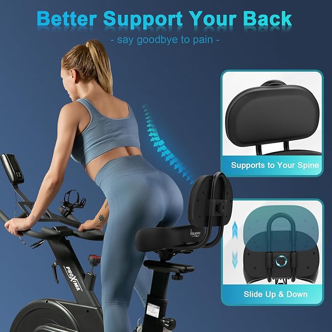 BLUEWIND New Noseless Oversized Bike Seat, Wide Bicycle Saddle Novel Backrest Design for Electric Bike, Universal Fit Exercise Bike or Road Stationary Bike Seat Cushion for Men & Women