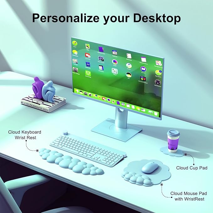 Cloud Mouse Pad with Wrist Rest, Cloud Keyboard Wrist Rest, Mouse Pad Wrist Support, Ergonomic Cloud Keyboard Mouse Wrist Support (Blue)
