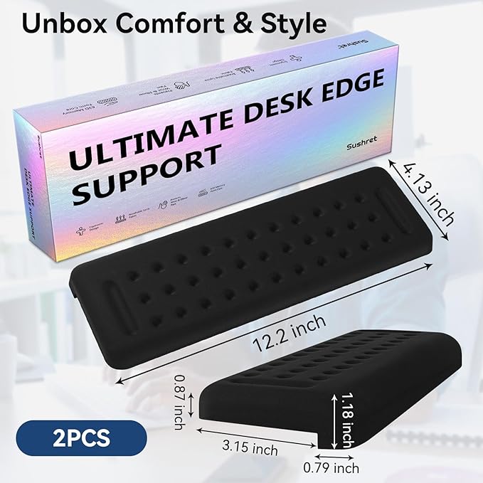 L-Shaped Desk Elbow Pad for Desk, 2-Pack Memory Foam Elbow Rest for Desk Edge Cushion, Non-Slip Ergonomic Arm Rest for Wrist, Palm & Forearm Support, Office Home, Separate Design, Black