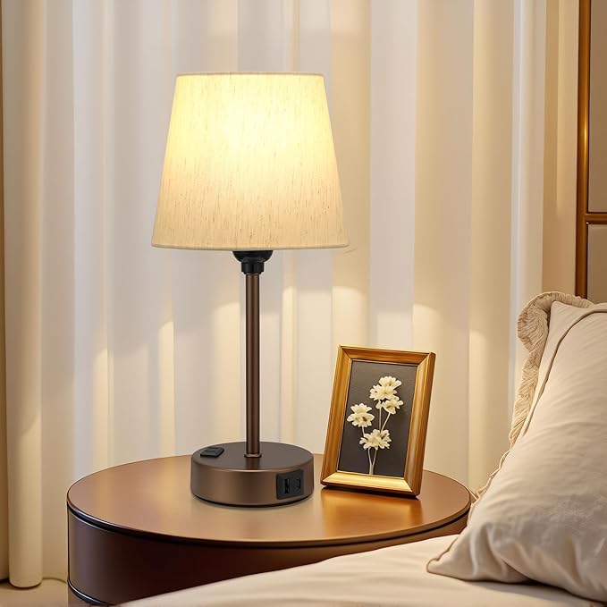 Acaxin Brown Bedside Lamps for bedrooms Set of 2 - Nightstand Bedroom Lamp with USB C Port and AC Outlet Charging, 3 Way Dimmable Touch Control Small Bed Side Table Lamp, Nightstand Light for Kids