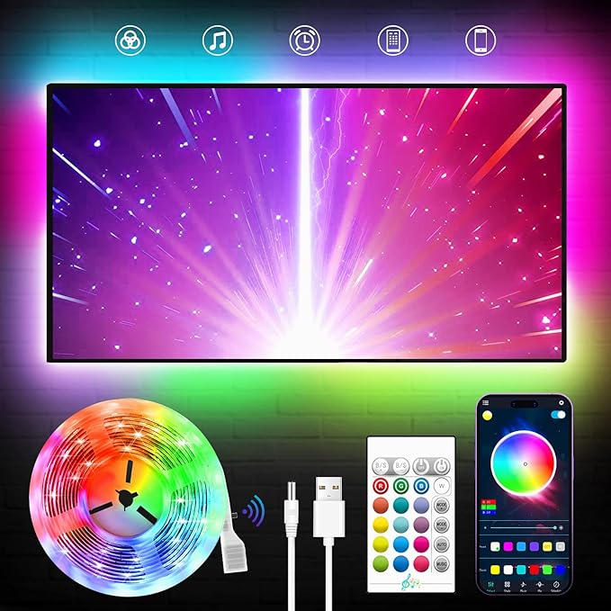 TV LED Backlight, 23ft LED Lights for 70-100 Inch TVs, RGB TV Backlight Behind with Remote, Music Sync Bluetooth APP Control Strip Lights USB Powered for Bedroom, Gaming Room, Home Décor