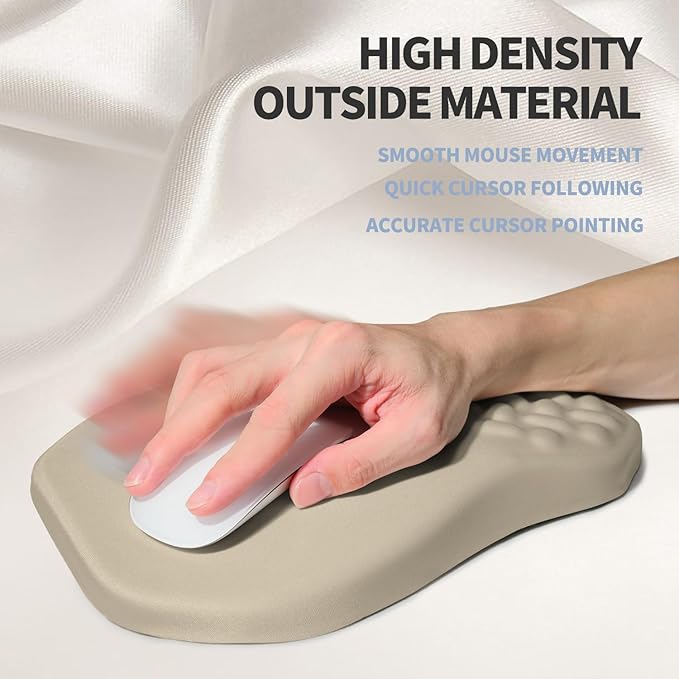 Ergonomic Raised Mouse Pad Wrist Support with Bilateral Slope Memory Foam Mousepad for Wrist Rest and Carpal Tunnel 11.8x7.9〃 Khaki