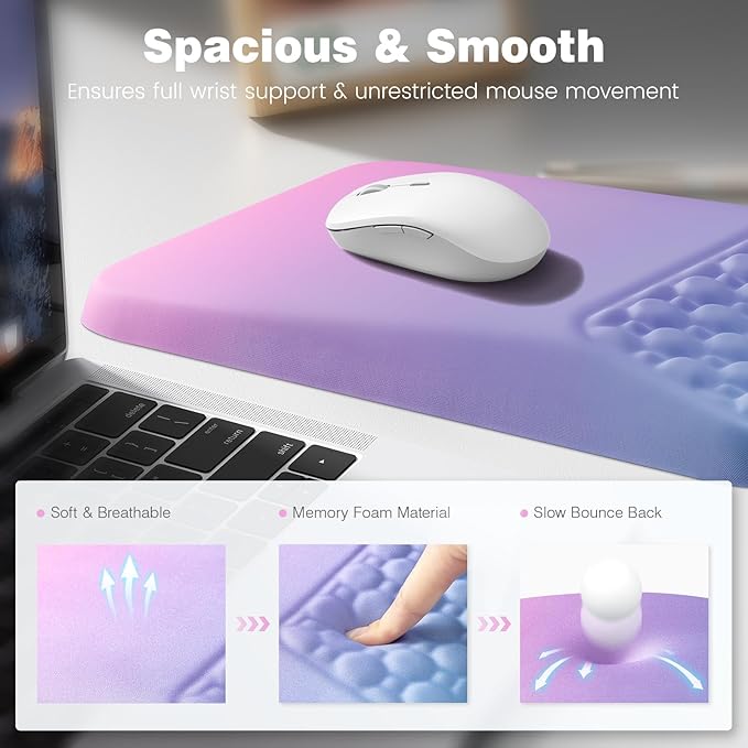 Ospelelf Mouse Pad with Wrist Rest Ergonomic Comfortable Pain Relief Mousepad Wrist Support for Computer Purple