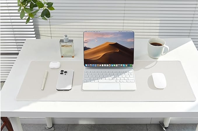ALOANES Waterproof Mouse Pad with Durable Stitched Edge, XL Gaming Keyboard Pad, Non-Slip Rubber Base Mouse Mat, Extended Desk pad for Gamer, Office & Home, Beige Mousepad 31.5"x 11.8"x 0.12"