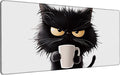 Large Mouse Pad 35.4x15.7 Inch Black Cat with Coffee Gaming Desk Mat with Non-Slip Rubber Base, Stitched Edges for Gaming,Office