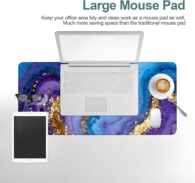 Blue Marble Extended Gaming Mouse Pad 31.5x11.8inches Large Desk Mat Anti-Slip Rubber Base & Durable Stitched Edges for Gamers Smooth Mouse Writing Surface for Desk Office/Home