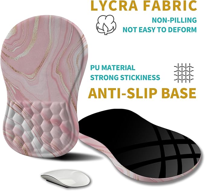 Hokafenle Ergonomic Mouse Pad Wrist Support, Wrist Rest Mousepad for Carpal Tunnel with Integrated Memory Foam Slope Massage Bulge (11.8x7.9 inch,Pink Fluid)