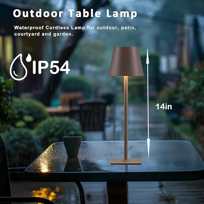 4 Pack Brown Cordless Table Lamps-Wireless Rechargeable Lamps Bulk of 4,Waterproof Outdoor Table Lamp for Patio/Restaurant/Dinner Dining Tabletop Lights/Kitchen,Multiple Battery Operated Lamps