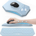Ergonomic Mouse Pad and Keyboard Wrist Rest Support Set, Massage Design Mousepad for Carpal Tunnel, Memory Foam, Non-Slip PU Base for Computer Desk, Baby Blue