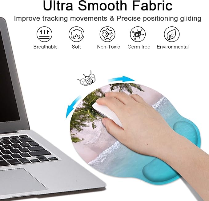 Britimes Blue Ocean Mouse Pad 3pcs Set with Wrist Support Non-Slip Rubber Base Ergonomic Pad, Summer Beach Mouse Wrist Cushion Support and Coasters for Home Office Gaming Easy Typing
