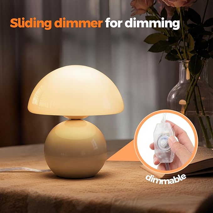 NIORSUN Mushroom Lamp,Table Lamp for Bedroom, 2700k Dimmable Desk Lamps,Small Bedside Table Lamps for Living Room Night Stands, Mushroom Decor Cute Mini Modern Mid Century Lamps(White)