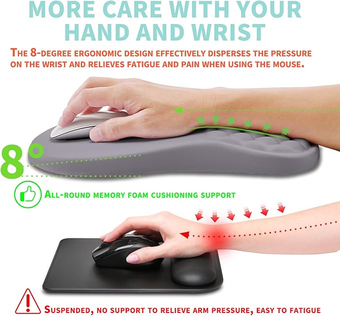 Ergonomic Mouse Pad Wrist Support with Memory Foam Massage Bulge, Carpal Tunnel Mousepad Wrist Rest for Mouse(12x8 inch, Silver Gray Light Purple)