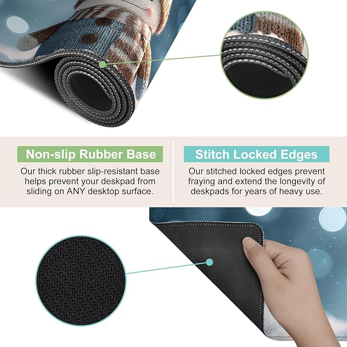 Desk Mat, XXL Extended Gaming Pad for Desktop, 31x12 Inches Scarf and Hat Snowman, Large Non-Slip Vegan Leather Surface with Stitched Edges, Keyboard Mouse Mat for Home Office