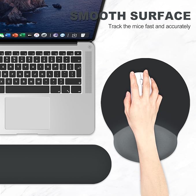 AIMSA Mouse Pad with Wrist Rest Support, Keyboard Wrist Rest Set, Ergonomic Memory Foam Mousepad for Computer Keyboard, Easy Typing and Pain Relief, Black Gray