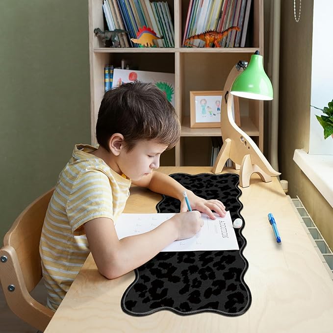 Black Leopards Large Gaming Mouse Pad Plus a Coaster, 31.5 x 11.8 inches Desk Mat Extended XL Mousepad with Stitched Edge Non-Slip Rubber, Desk Pad Computer Mouse Mat for Home Office