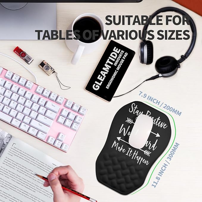 Ergonomic Raised Mouse Pad Wrist Support with Bilateral Slope Memory Foam Mousepad for Wrist Rest and Carpal Tunnel 11.8x7.9〃Inspirational Quotes