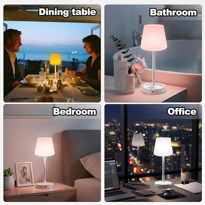 Small Shower Lamp Waterproof: Table Lamp with 4000mAH Battery - Rechargeable 3 Dimmable Cordless LED Lamp for Desk Bedroom Living Room Bathroom - White Touch Light for Parents Kids